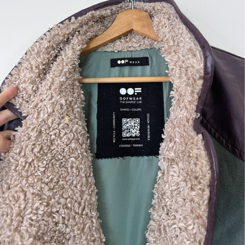Women's Oof Wear Plaid Sherpa The Shapes Lab Button Up Green Purple Jacket Coat - Picture 6 of 7
